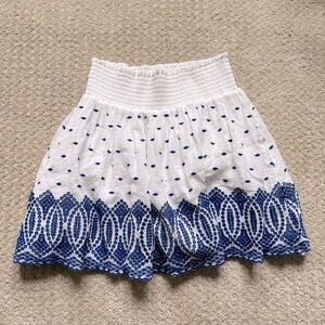 🟢 5/$25 J. Crew | Pull-On Embroidered Mini Skirt in White and Blue | Size S